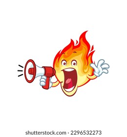 vector cartoon, character, and mascot of a flame holding megaphone.