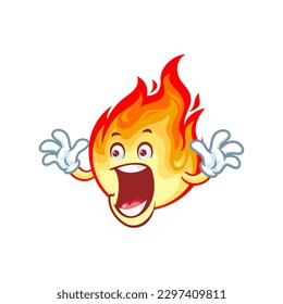 vector cartoon, character, and mascot of a flame with surprized expression face.
