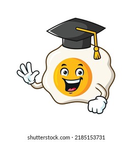 vector cartoon, character, and mascot of a fried egg wearing graduation hat.