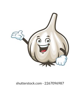vector cartoon, character, and mascot of a garlic with welcome pose.