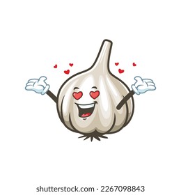 vector cartoon, character, and mascot of a garlic in love.