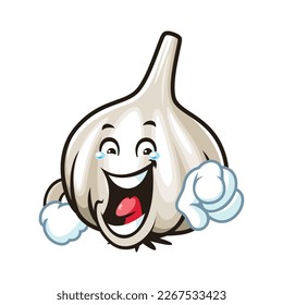 vector cartoon, character, and mascot of a garlic with laugh expression face.