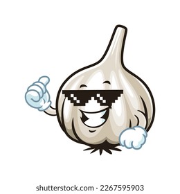 vector cartoon, character, and mascot of a garlic thug life.