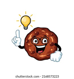vector cartoon, character, and mascot of a geek chocolate chip cookies get an idea.