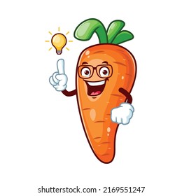 vector cartoon, character, and mascot of a geek carrot get an idea.