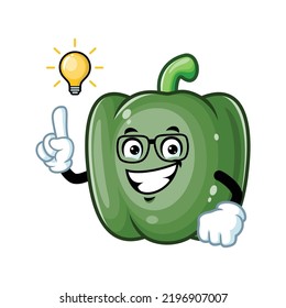 vector cartoon, character, and mascot of a geek green paprika get an idea.