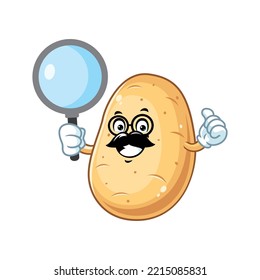 vector cartoon, character, and mascot of a geek potato holding loupe.