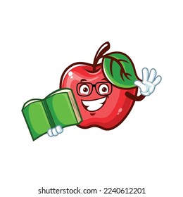 vector cartoon, character, and mascot of a geek Apple holding book.