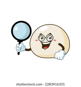 vector cartoon, character, and mascot of a geek mochi holding loupe.