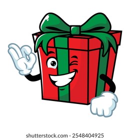 vector cartoon, character, and mascot of a gift box with ok pose.