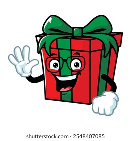 vector cartoon, character, and mascot of a gift box wearing eyeglasses.