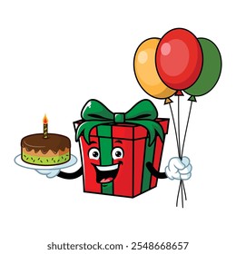 desenho animado vetorial, personagem e mascote de uma festa de aniversário da caixa de presente.
