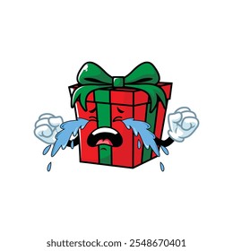 vector cartoon, character, and mascot of a gift box with cry expression face.