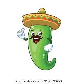 caricatura vectorial, personaje y mascota de un chile verde con sombrero sombrero sombrero sombrero sombrero sombrero sombrero.