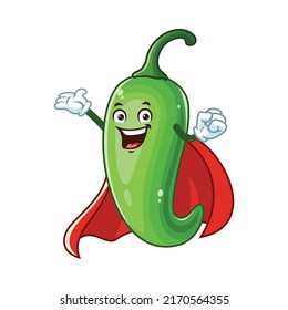 Vector Cartoon, Character, And Mascot Of A Green Chili Superhero.