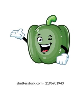 vector cartoon, character, and mascot of a green paprika welcome pose.