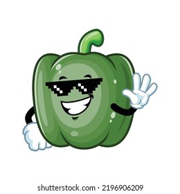 Vector Cartoon, Character, And Mascot Of A Green Paprika Thug Life.