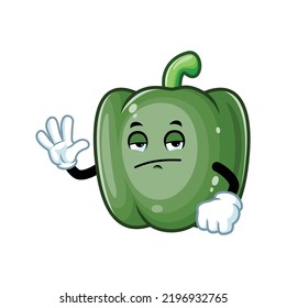 caricatura vectorial, personaje y mascota de una pimentona verde con la cara aburrida.