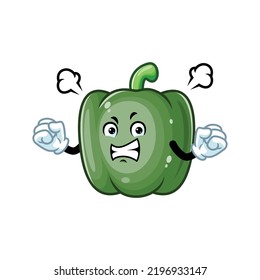 vector cartoon, character, and mascot of a green paprika with angry face.
