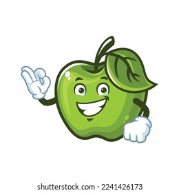 vector cartoon, character, and mascot of a Green Apple with ok pose.