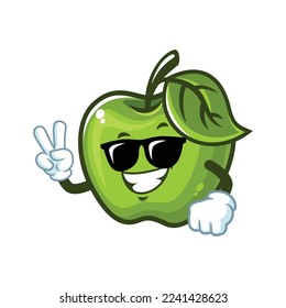 vector cartoon, character, and mascot of a Green Apple wearing black eyeglasses.