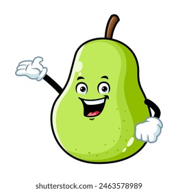 vector cartoon, character, and mascot of a green pear with welcome pose.