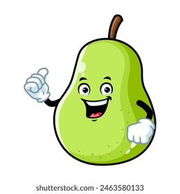 vector cartoon, character, and mascot of a green pear with thumbs up hand.