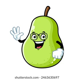 Caricatura de Vector, personaje y mascota de una pera verde usando gafas.