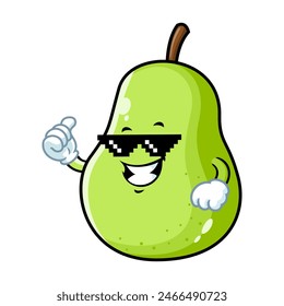 vector cartoon, character, and mascot of a green pear with thug life style.