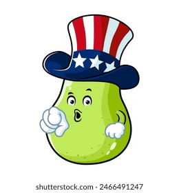 vector cartoon, character, and mascot of a green pear with i want you pose.