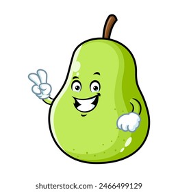 vector cartoon, character, and mascot of a green pear with two finger.