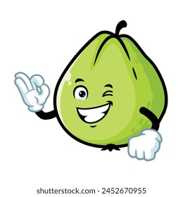 vector cartoon, character, and mascot of a guava with ok pose.
