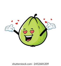 vector cartoon, character, and mascot of a guava in love.