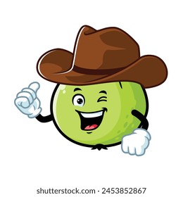 vector cartoon, character, and mascot of a guava wearing cowboy hat.
