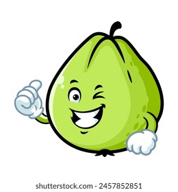Vector de dibujos animados, personaje, y la mascota de una guayaba con los pulgares hacia arriba de la mano.