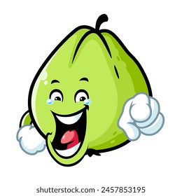 vector cartoon, character, and mascot of a guava with laugh expression face.