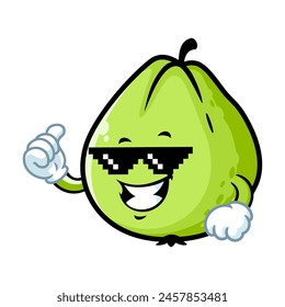 vector cartoon, character, and mascot of a guava with thug life style.