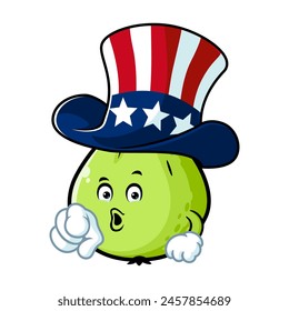 vector cartoon, character, and mascot of a guava wearing uncle sam hat.