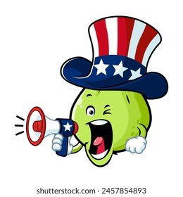 vector cartoon, character, and mascot of a guava uncle sam holding megaphone.