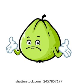 vector cartoon, character, and mascot of a guava with i do not know expression face.