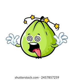 vector cartoon, character, and mascot of a guava with dizzy expression face.