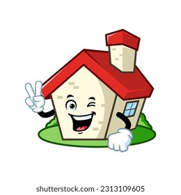 vector cartoon, character, and mascot of a house with two finger.