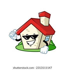 vector cartoon, character, and mascot of a house with thug life style.