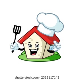 vector cartoon, character, and mascot of a house chef holding spatula.