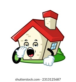 vector cartoon, character, and mascot of a house with yawning expression face.