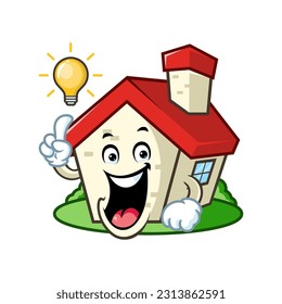 vector cartoon, character, and mascot of a house get an idea.