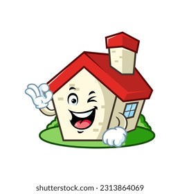 vector cartoon, character, and mascot of a house with ok pose.