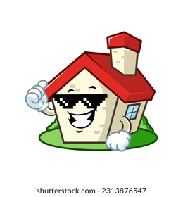 vector cartoon, character, and mascot of a house with thug life style.