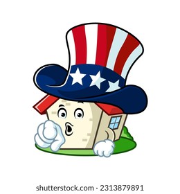 vector cartoon, character, and mascot of a house with uncle sam pose.