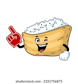 vector cartoon, character, and mascot of an inari sushi wearing finger foam.